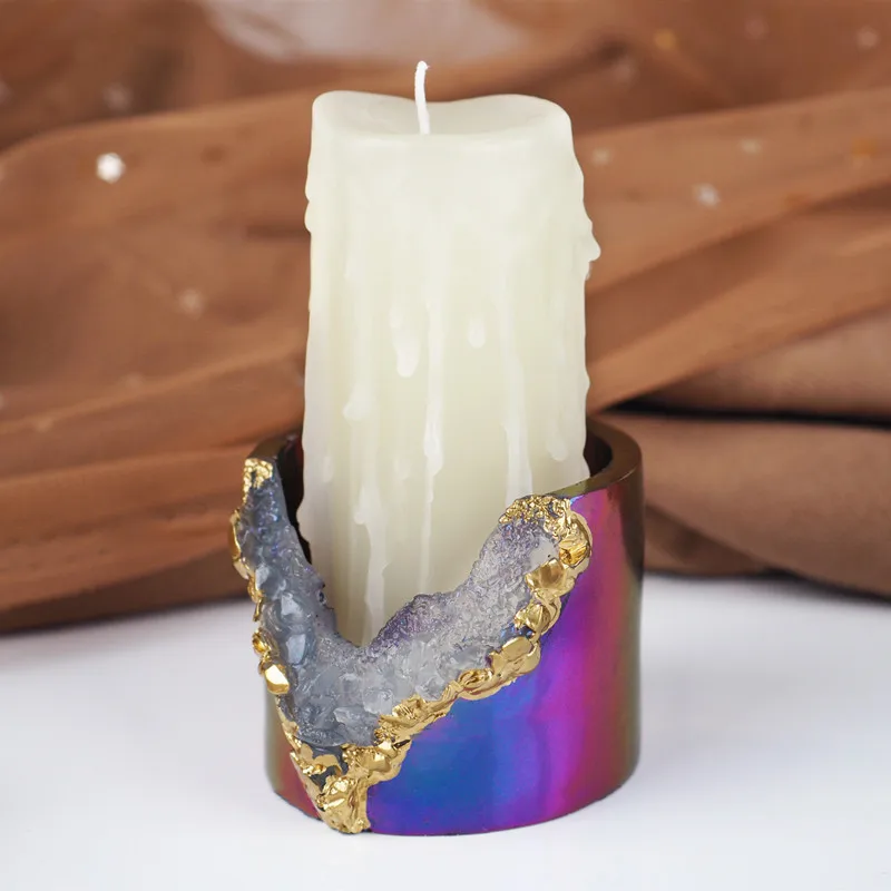 DIY Candle Base Crystal Epoxy Resin Mold Candle Holder Storage Cup Cluster Mirror Silicone Mold