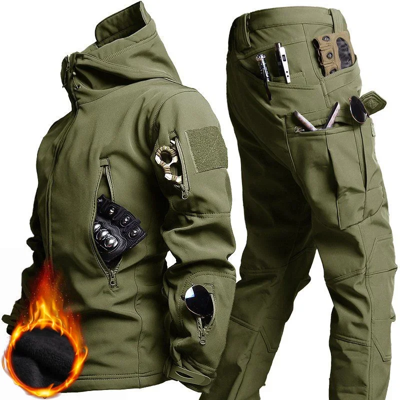 Instructor Training Kits Men Autumn Winter Windproof Warm Overalls Outdoor Hiking Hunting Multi-purpose Set Soft-shell Sharkskin