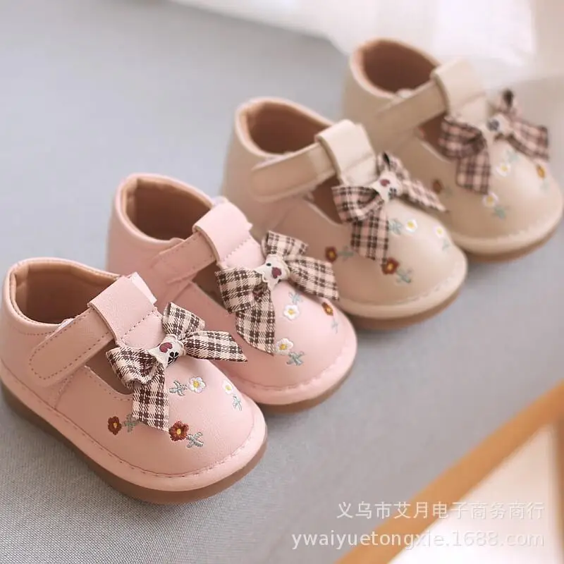 

Детские повседневные туфли Kawaii для девочек, весна-осень, для малышей, с мягкой нескользящей подошвой, с бантом, пищащие