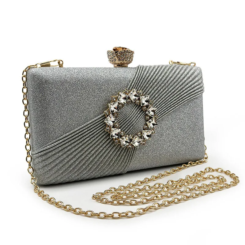 Evening Bags for Women 2023 New Gold black silver Clutches purse  Rhinestone Chain Shoulder Bag Party Wedding ladies Purse B537