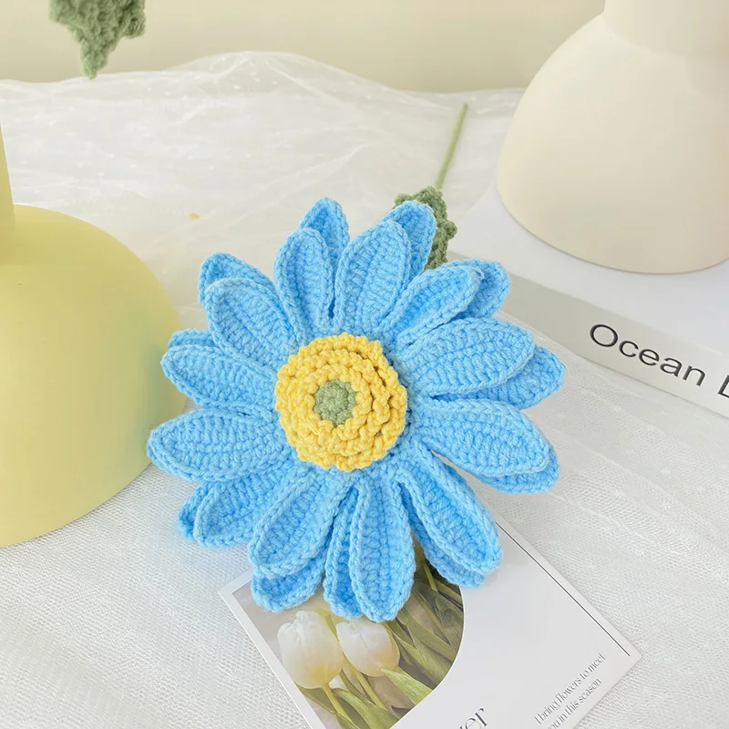 5PCS Gerbera Knitting Flowers Multilayer Wool Flower Bouquet DIY Simulation Flowers Gift for girlfriend's Valentine's Day