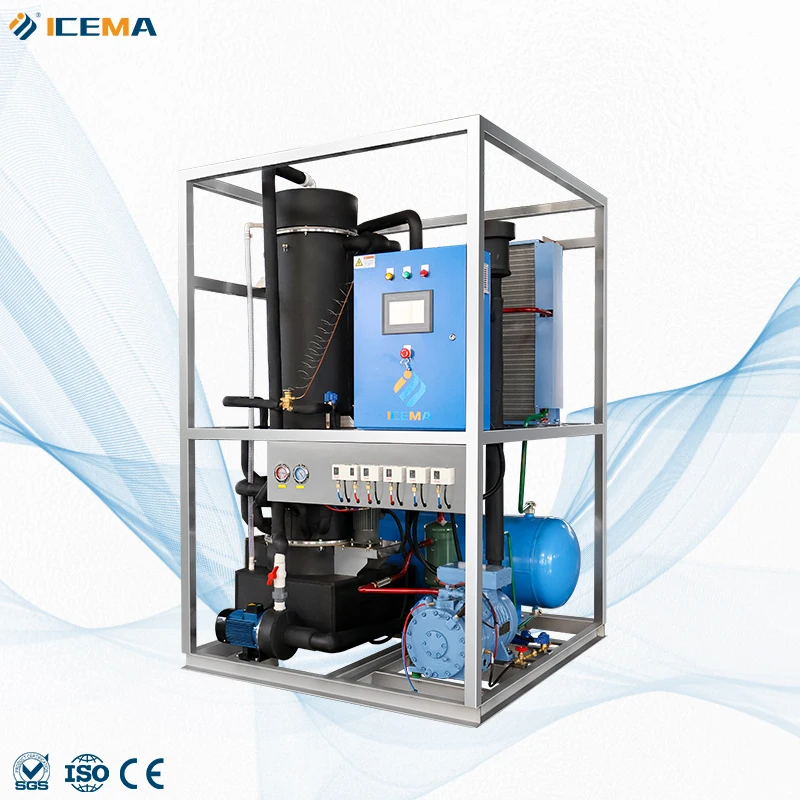 ICEMA 2 Ton Per Day Industrial Edible Tube Ice Maker Machine for Hotels High Productivity 110V Compressor Pump Motor PLC Key