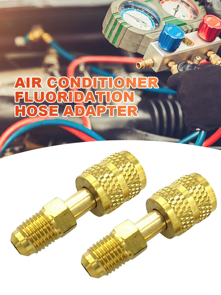 2Pcs R410A R410A Refrigeration Charging Adapter AC Adapter SAE External Thread 1/4 5/16 SAE 1/4 SAE Male for Valve System Tool