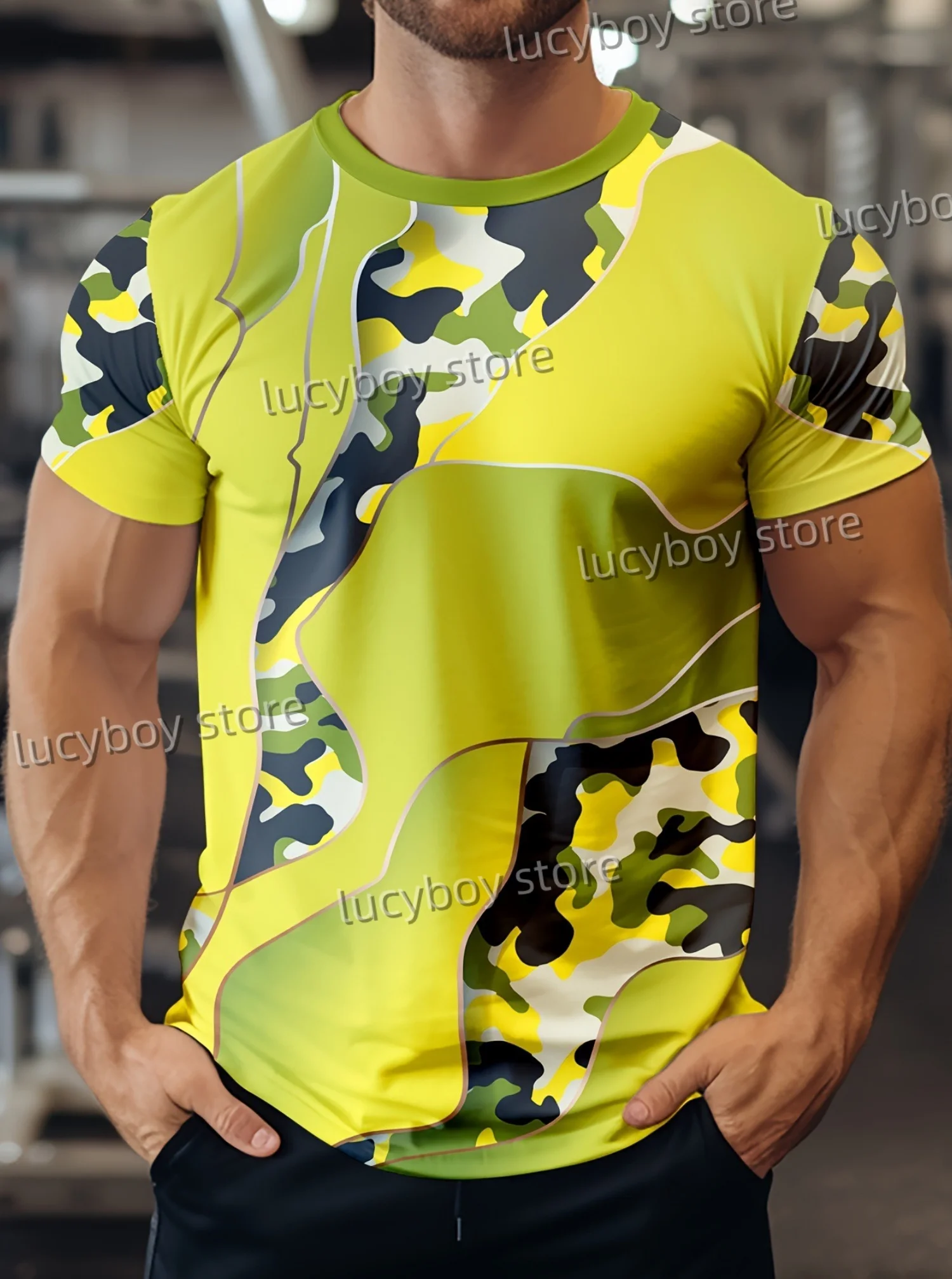 Digital Camouflage พิมพ์ผู้ชายแขนสั้น Quick Drying GYM T เสื้อผู้ชายกีฬาพิมพ์ T เสื้อกล้ามเนื้อการฝึกอบรม Teesfor ผู้ชาย H