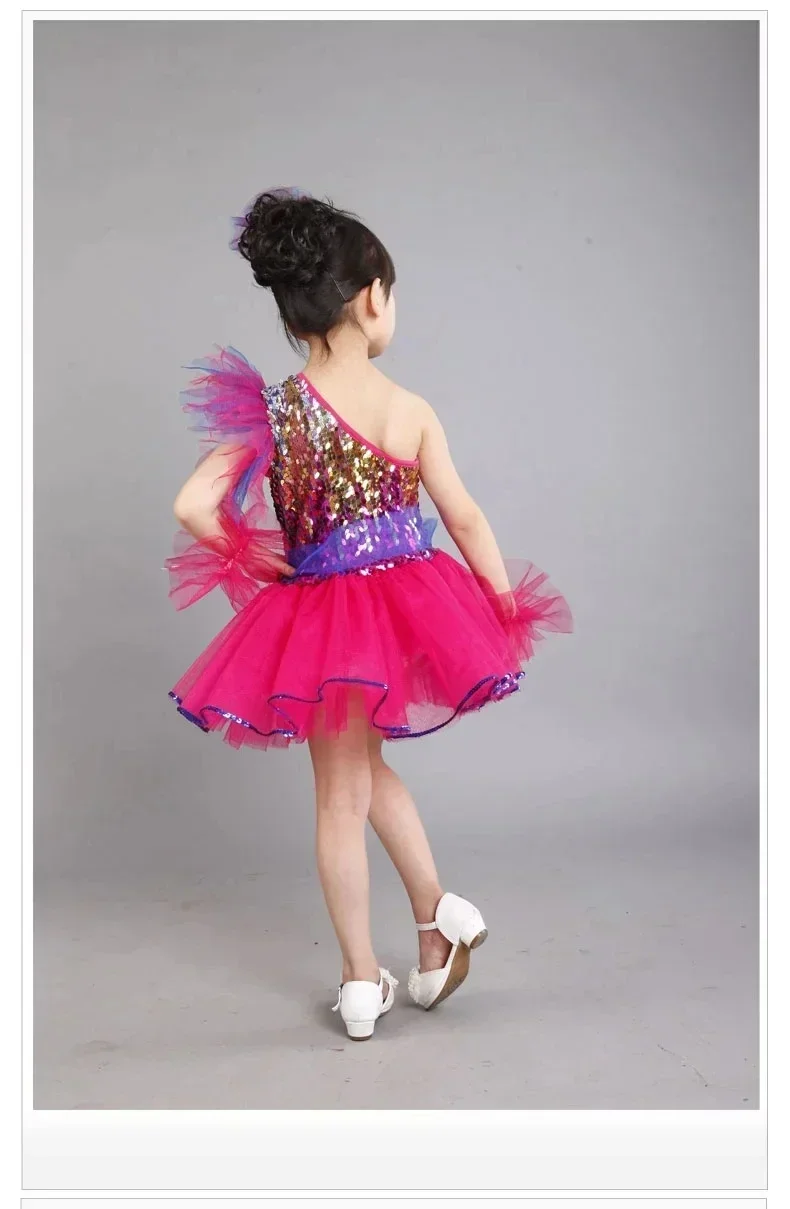 Trajes de dança latina de dança jazz das crianças novo estilo meninas saia de lantejoulas vestido de princesa anfitrião traje de palco tutu