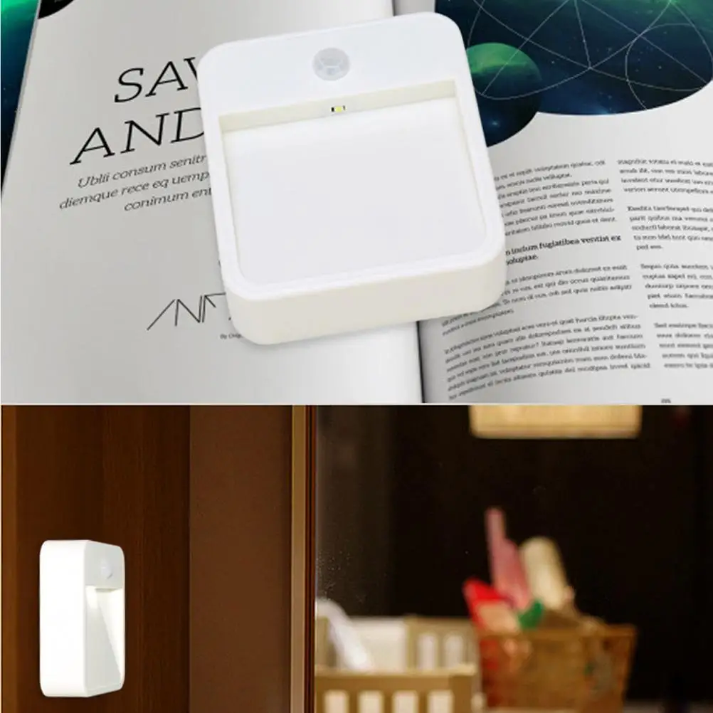 2 Pcs LED Motion Sensor Night Light Automatic Induction Energy Saving Operated Closet Hallway Stairs Bathroom