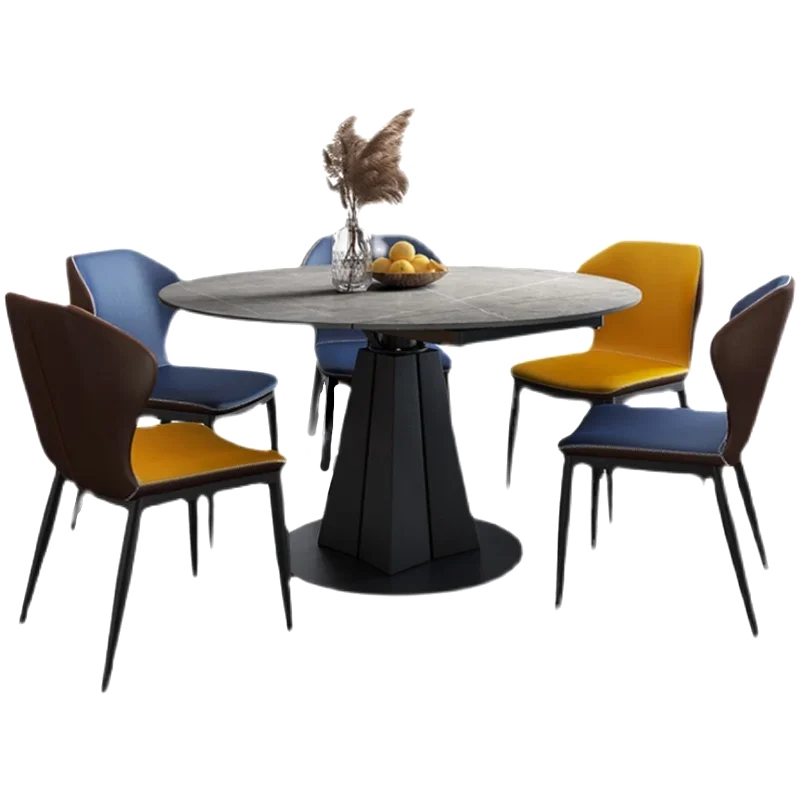 Italian Modern Minimalist Wind Rotating Small Apartment Living Room Household Rock Slab Dining Table and Chair Combination