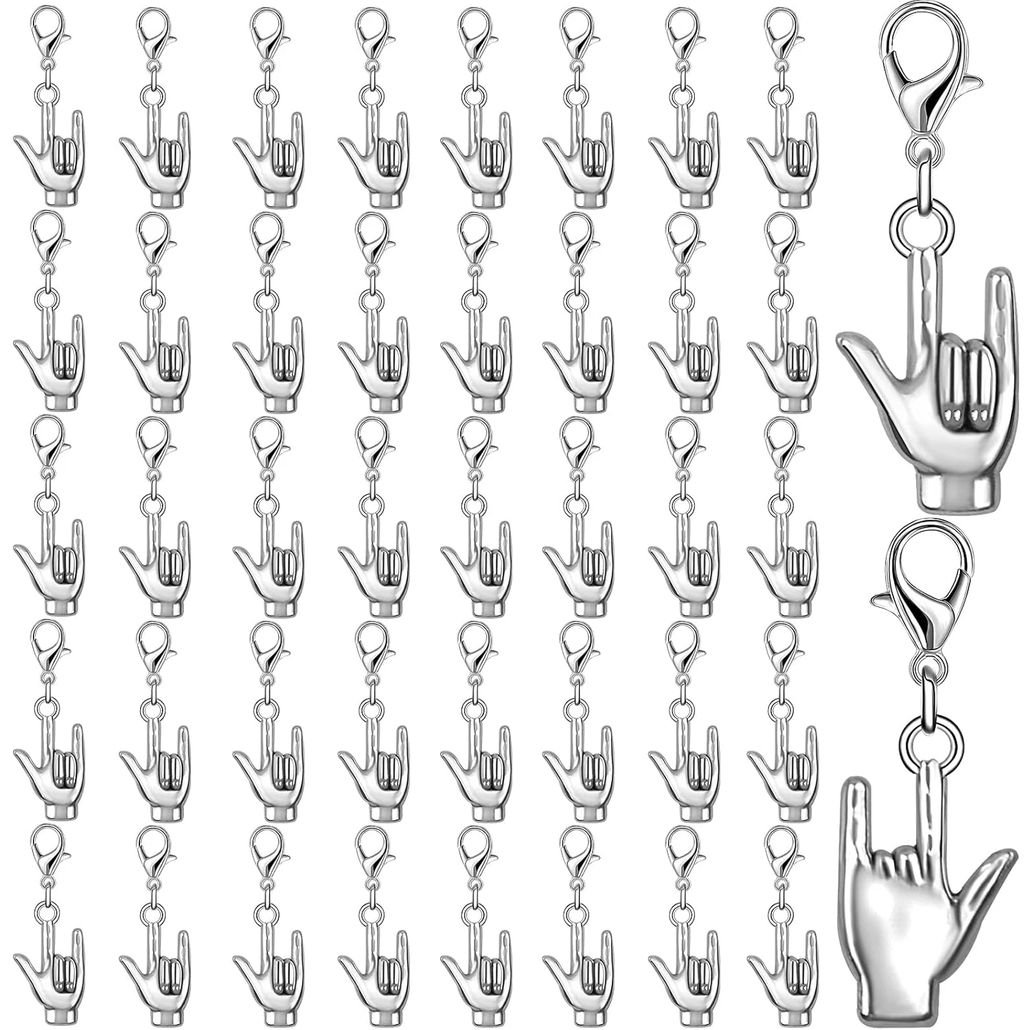 

40 PCS I Love You Sign Clip On Charms Hand Gesture Pendants with Lobster Clasps for Jewelry Making Bracelet Earrings Necklace
