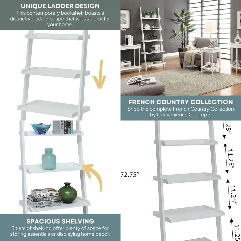 

French Country Style White Bookshelf Ladder with Convenience Features