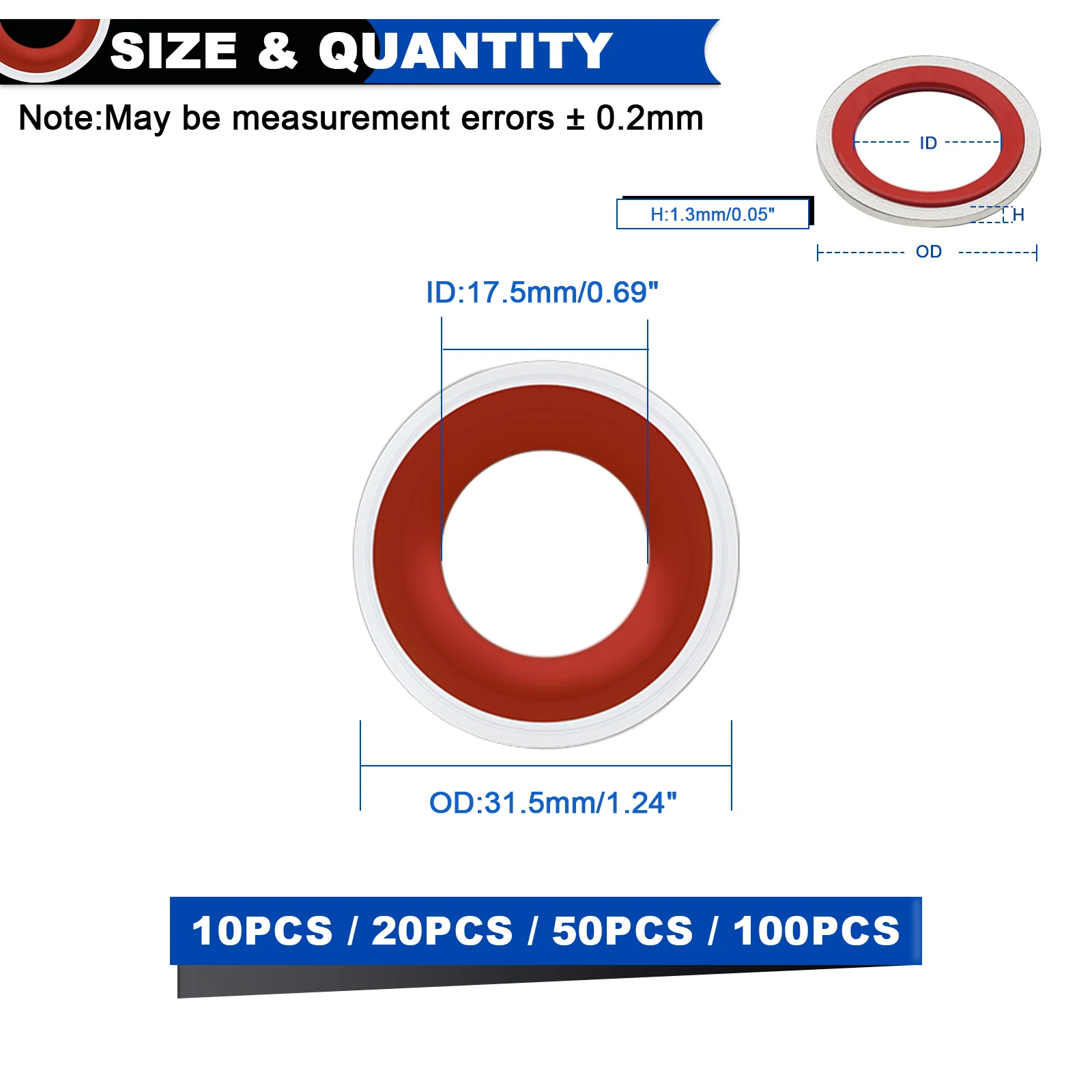 A/C Compressor Rubber Washers Repairs Car Self-Centered O-Ring, Replace A/C System Compressor Port Gasket (31.5x17.5x1.3mm)(Red)