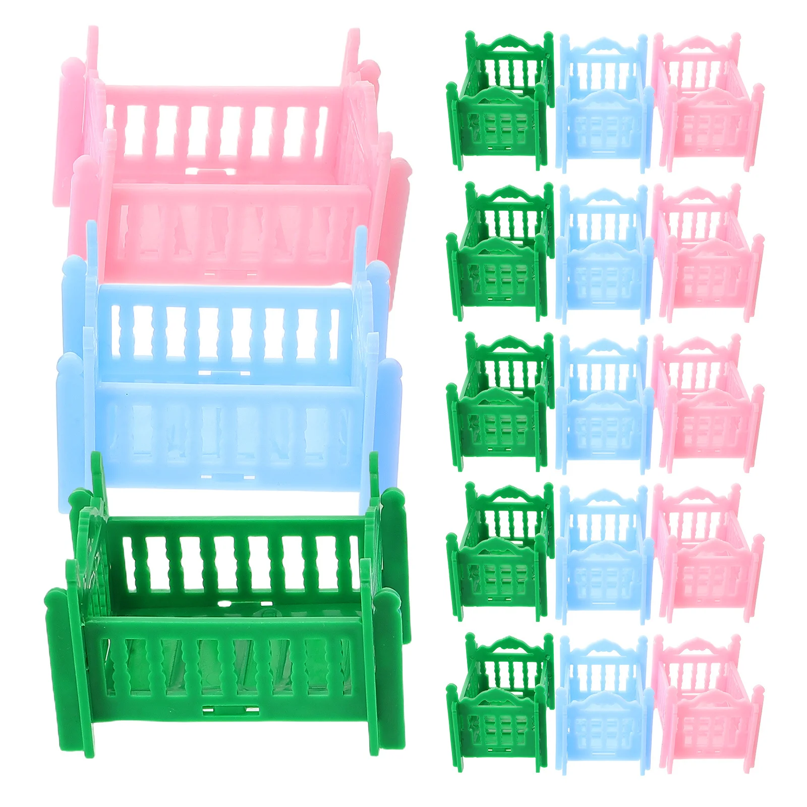 

18Pcs Dollhouse Bed Miniature Crib Furniture Set Realistic Baby Cradle Pretend Play Bedroom Accessories for Kids