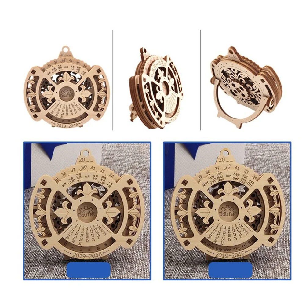 Creative DIY 3D Perpetual Calendar Wooden Mechanical Model Puzzle Game Assembly Toy Gift (English Version)