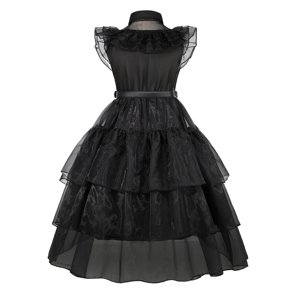 Disfraz de W-Mednesday Addams para niña, vestido de cumpleaños para niño, vestido negro gótico, disfraz de princesa de Halloween para niña