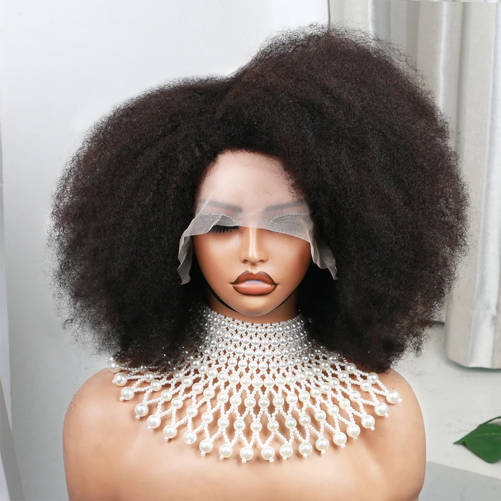 Afro Kinky Curly Lace Front Wig Natural Color Afro Bob Human Hair Natural Hairline 13X4X2 250% Density Short Human Hair Wigs