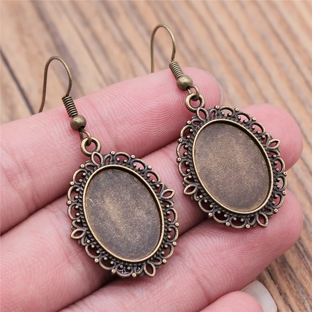 Vintage Antique Bronze Color 13x18mm Oval Simple Style Cameo Cabochon Pendant Base Setting Dangle Earrings Fit Women Party Gift