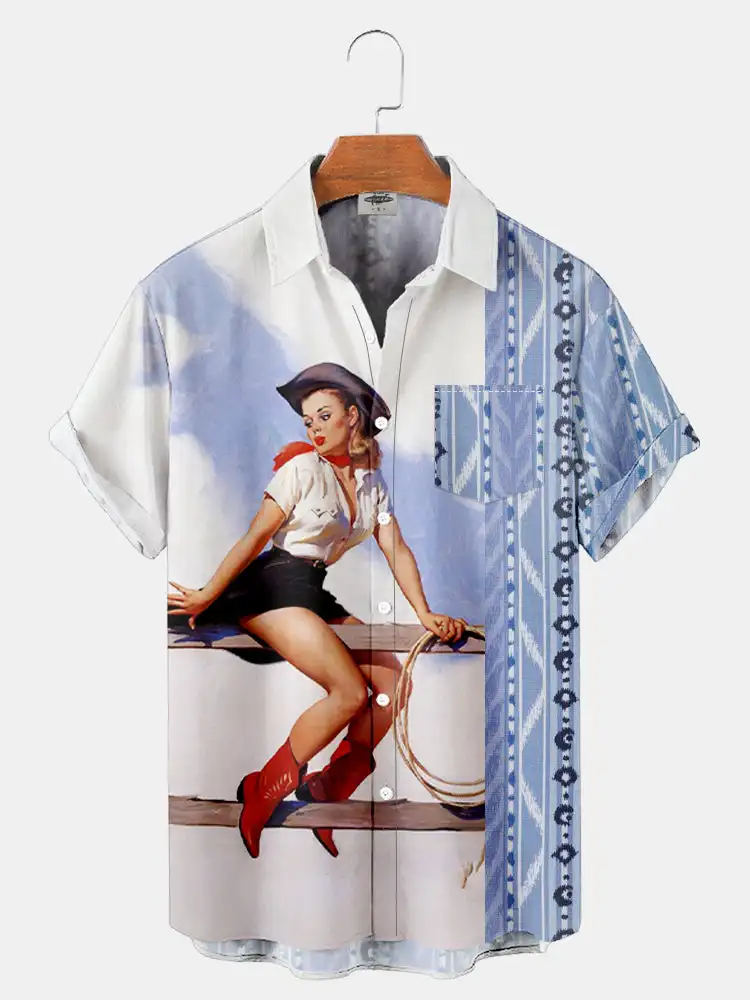 Hawaiian Cowboy Women Men Shirts Cool 3D Digital Printing Western American Fashion Tops Retro Style Summer Short Sleeve