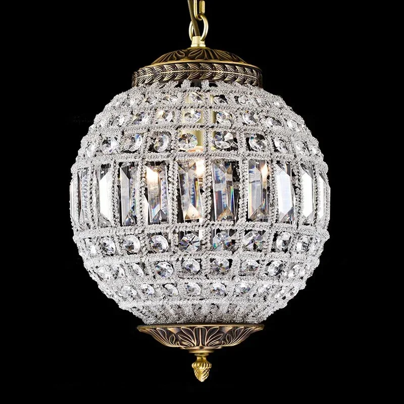 

Modern Led Wrought Iron Ball LED Pendant Lights Crystal Chandelier European Living Room Bedroom Restaurant Kitchen Hanging Lamps