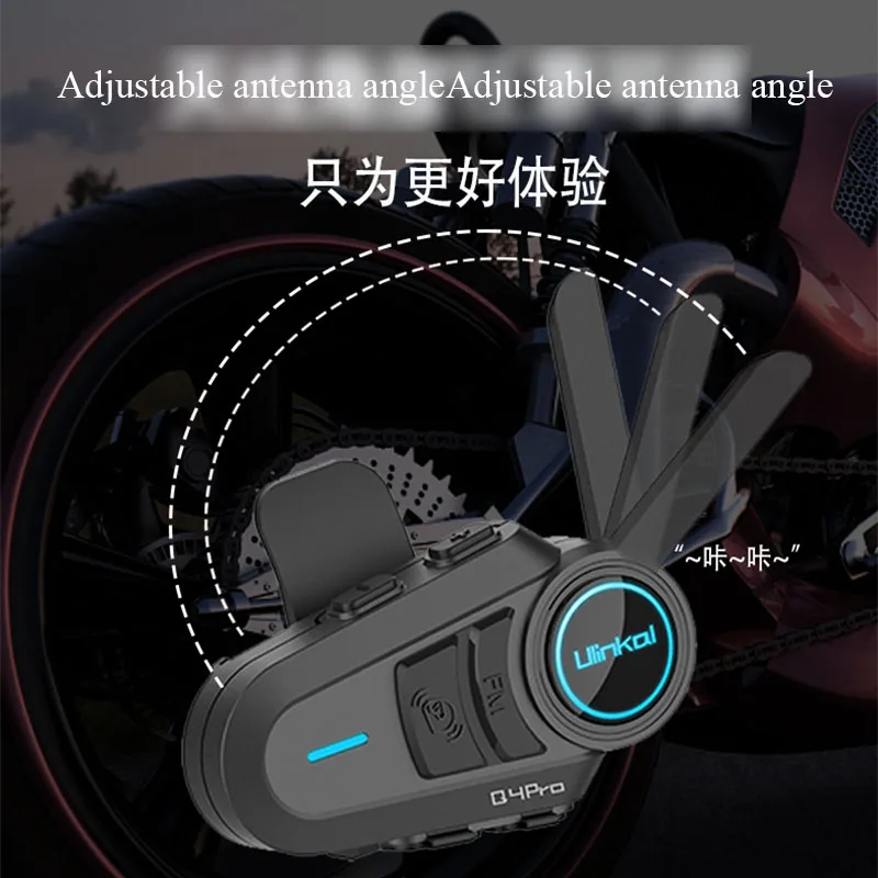 BAHOD Q4PRO 2000m 4 Riders Motorcycle Helmet Intercom Bluetooth 5.2 Supports FM Radio IP66 Waterproof for Motorcycle