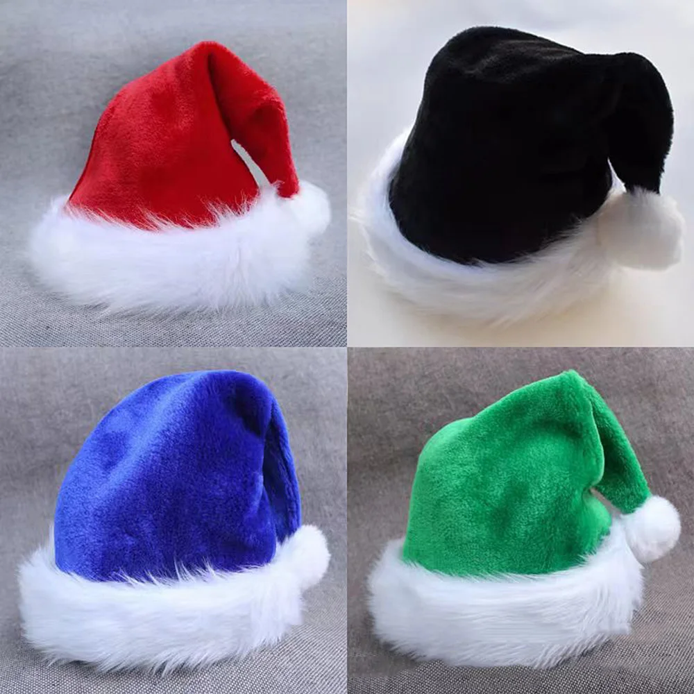 1PC Red Christmas Hat Green Blue Plush Xmas Cap Children Adults Enlarged Thickened Festival Hats New Year Party Decor