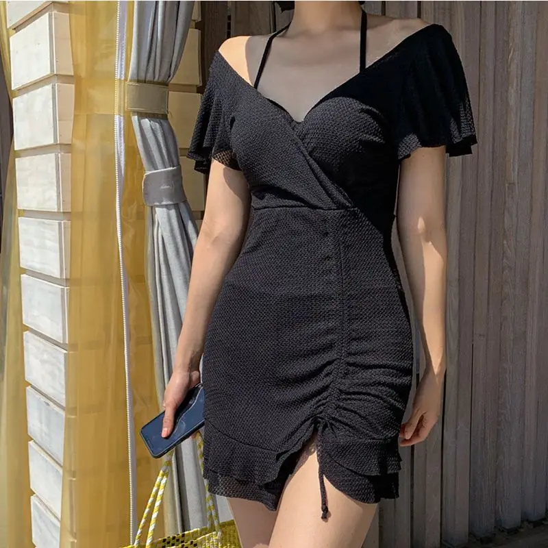 Swimsuit Women Summer V Neck One-piece Swimwear Female Skirt Bathing Suit Push Up Slimming Swimdress image 2
