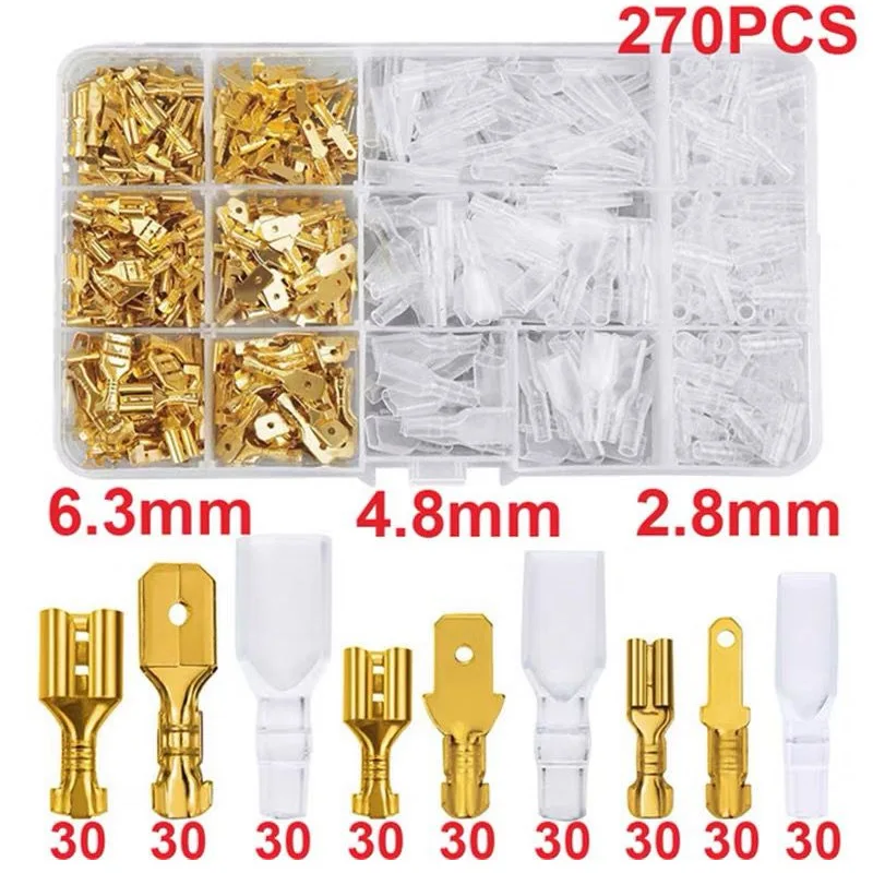 Box Insulated Male Female Wire Connector 2.8/4.8/6.3mm Electrical Crimp Terminals Termin Spade Connectors Assorted Kit 270PCS