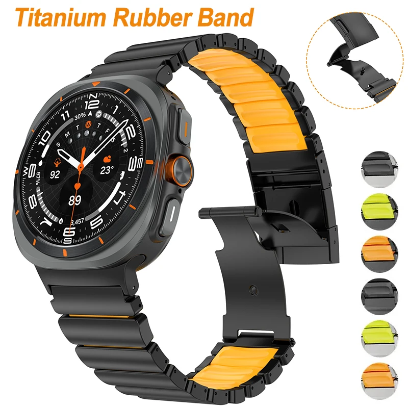 Faixa de borracha de titânio para samsung galaxy watch 8 40/44mm 8clássico 46mm pulseira de silicone para samsung galaxy ultra 2025 47mm cinta