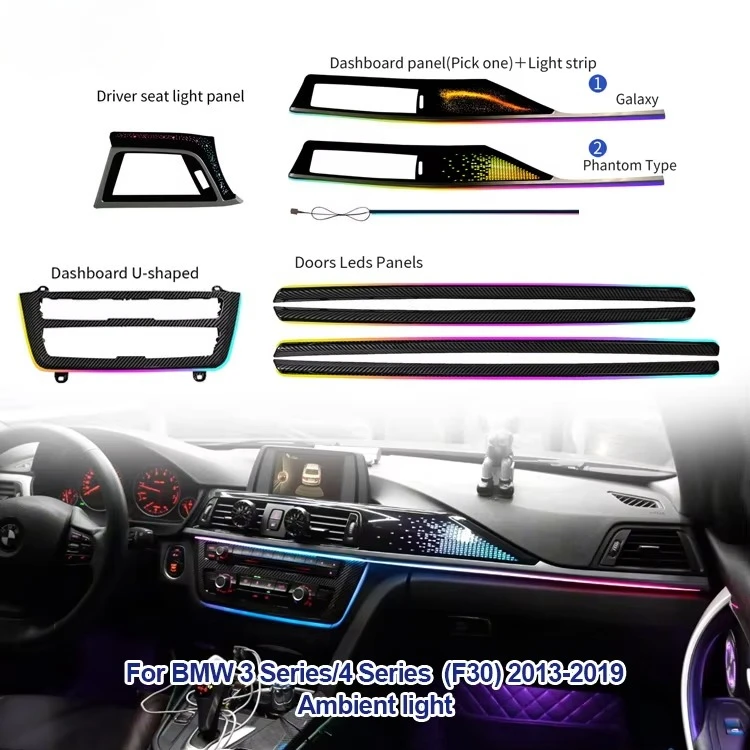 For BMW F30 /F32 2013-2019 Glefon 64 Colors App Control 12V 3-5w Car Interior Ambient Light Kit Plug and Play Atmosphere Lamp