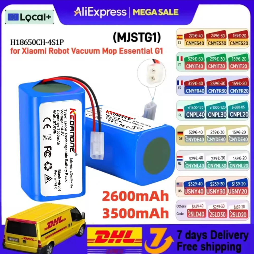 

New 4S1P 14.4V 3500mAh Li-ion Battery PackFor XIAOMI MIJIA Mi Robot Vacuum-Mop Essential G1 MJSTG1, SKV4136GL H18650CH R30 R35