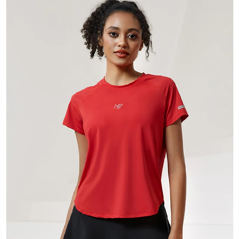 Women Sport Tops Mesh Stitching Breathable Yoga Shirt Short Sleeve Running Gym Fitness T-shirts Nylon Spandex Elasticity Tee