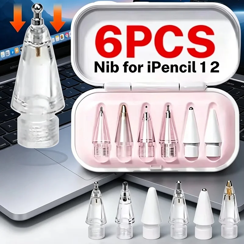 4-6 Pcs Replacement Pencil Tips for Apple Pencil 1st 2nd Generation Pencil Smooth Spare Nibs for iPad Pencil 1/2 Stylus Fine Nib