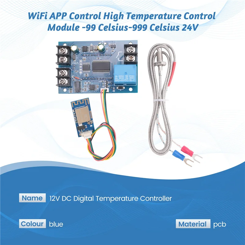 A19F-12V DC Digital Temperature Controller, Wifi APP Control High Temperature Control Module -99 Celsius-999 Celsius 24V