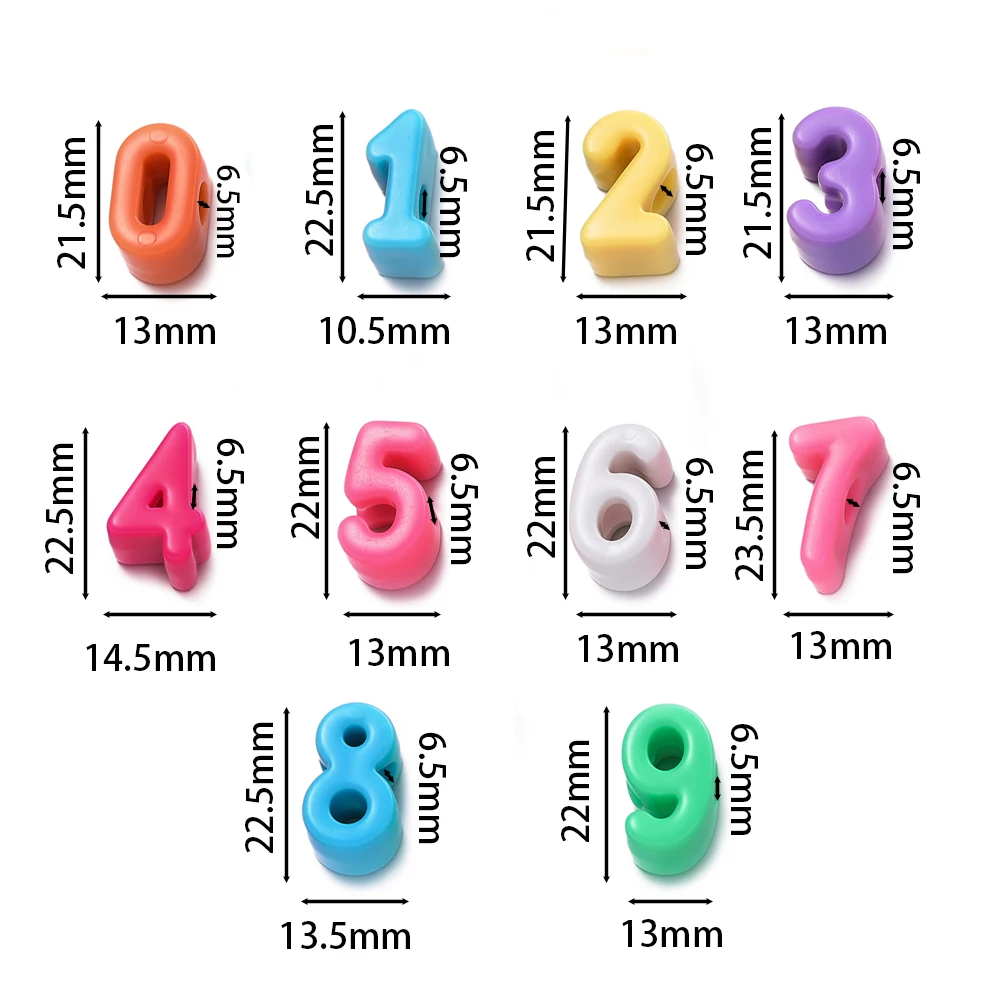 10pcs/Lots Acrylic Large Hole Number Beads 0-9 Mixed Color Spacer Loose Beads & Bead Assortments for DIY Jewelry Making Supplies