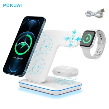 PDKUAI 무선 충전기 스탠드, 3 in 1, 20W 고속 충전 스테이션, 아이폰 15, 14, 13 프로 맥스, 삼성 S24, S23, 아이워치 9, 8, 7, 에어팟