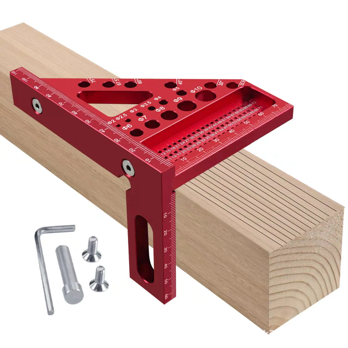 3D Multi-Angle Woodworking Square Protractor, Aluminum Alloy Miter Triangle Ruler T-Type Scriber - 22.5/30/45/60/67.5/90 Degree