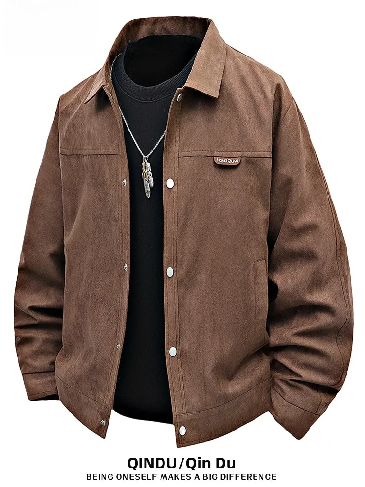 

Мужская куртка большого размера в стиле ретро, осеннее замшевое свободное пальто с воротником, повседневное ветрозащитное пальто из полиэстера, длинное молодежное пальто све