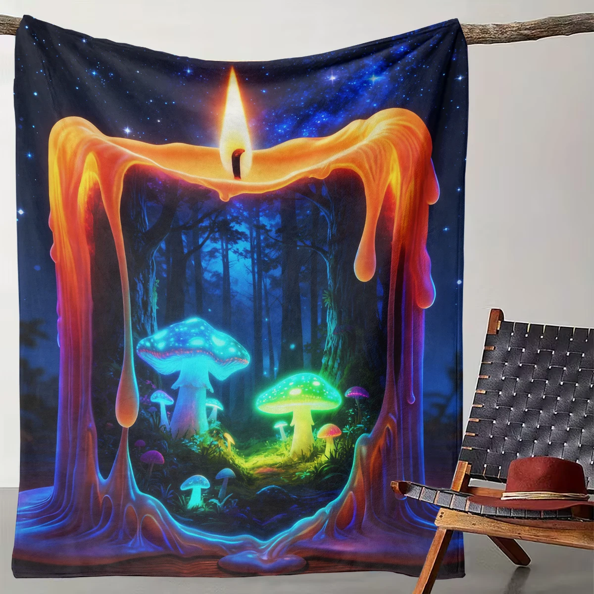 

1 Star Candle Secret Realm Fluorescent Mushroom Forest Blanket Suitable for Camping, Living Room, Office, Chair, and Bed