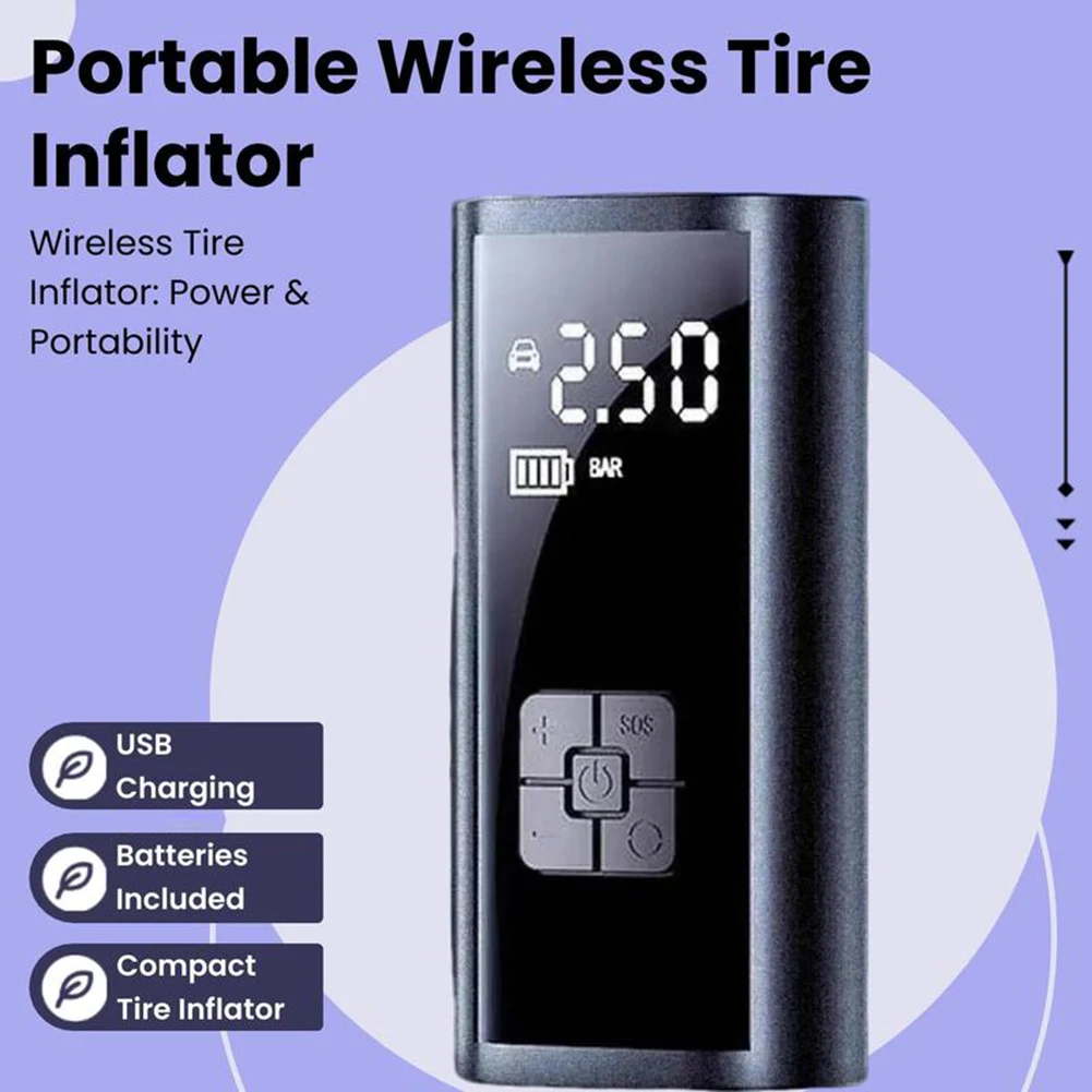 منفاخ إطارات محمول لإطارات السيارات، مضخة هواء سيارة لاسلكية كهربائية متعددة الأغراض للدراجات النارية #4