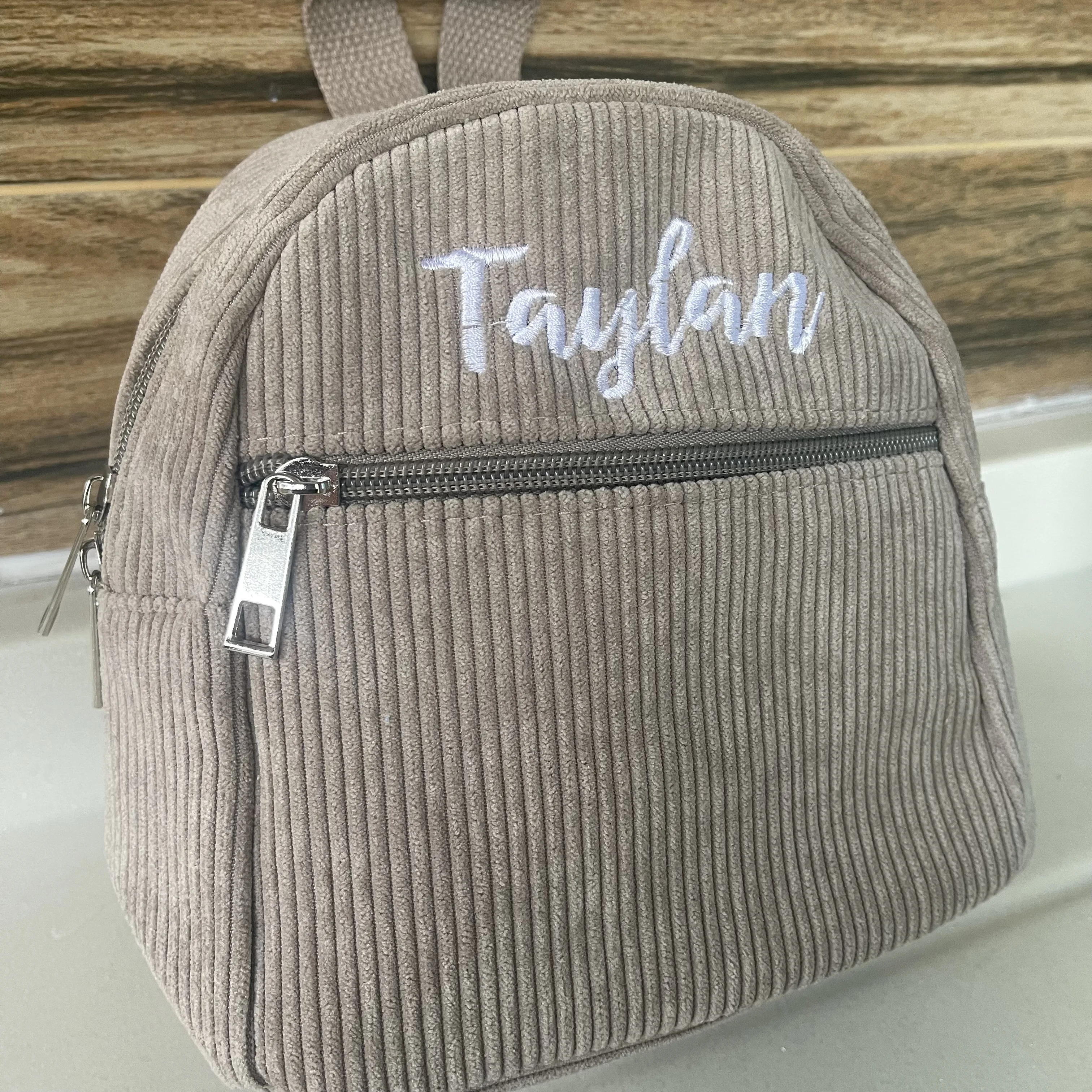 Personalizado Corduroy Mini Mochila para Mulheres, Cor Sólida, Moda, Juventude Meninas Escola Bag, Listrado Travel Bag