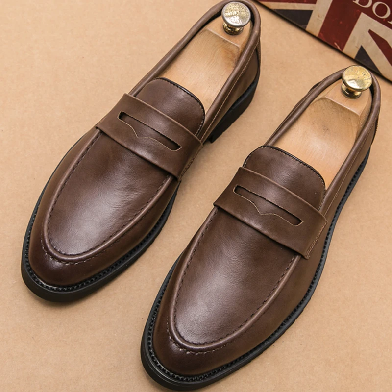 

Classic Men's Dress Shoes High Quality Flat Social Leather Shoes For Men Office Loafers Male Casual Business Boat Shoes Men