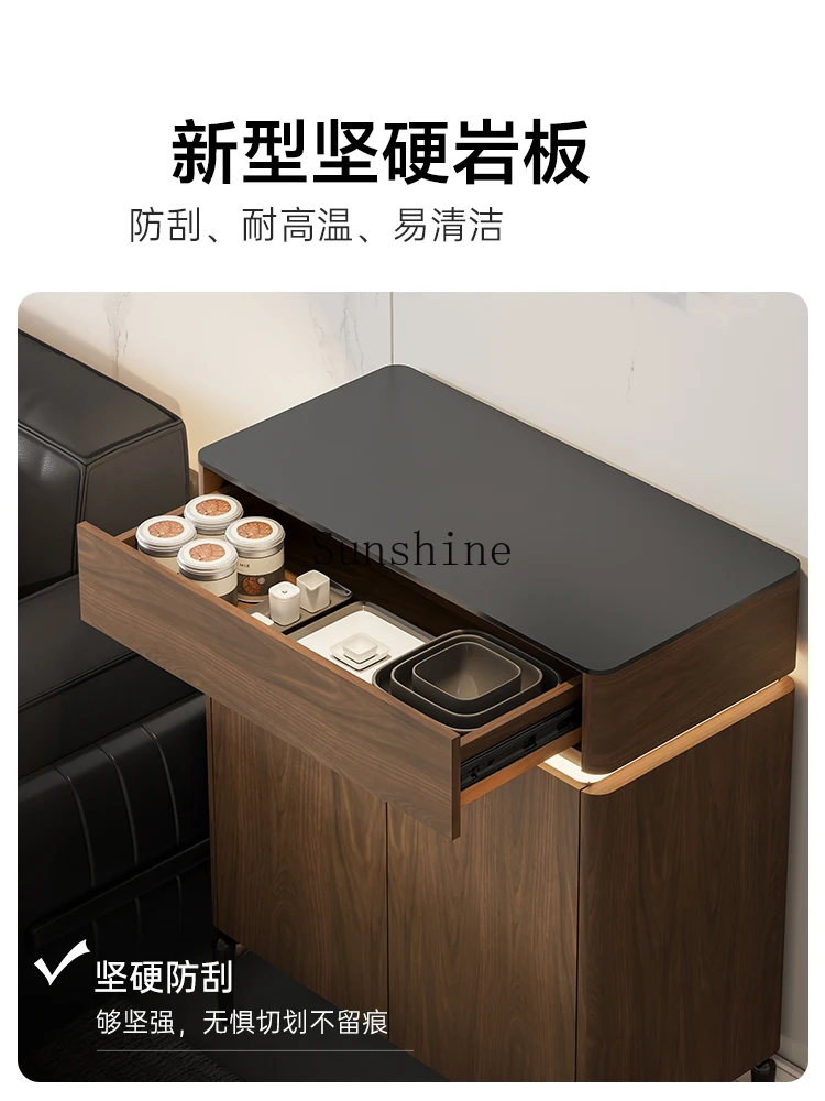 Integrated living room against the wall Walnut rock slab locker Small coffee side cabinet