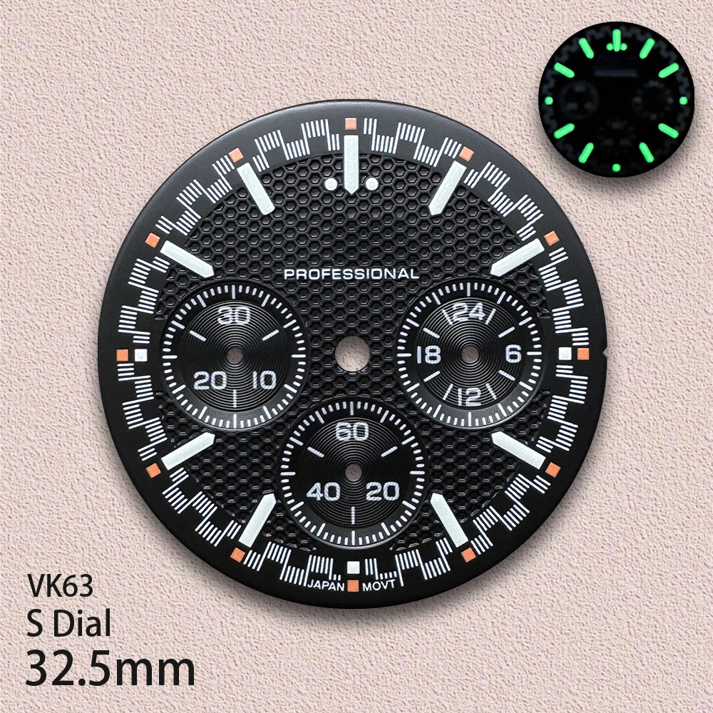 32.5mm S Logo Dial Fit VK63 Movement Green Luminous Speed High-Quality Dial Watch Modification Accessories - view 5