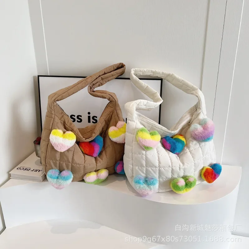 Female Bag Plush Plush Large Capacity Love Cute Shoulder Underarm Bag Girl Autumn Winter Korean Version Bag