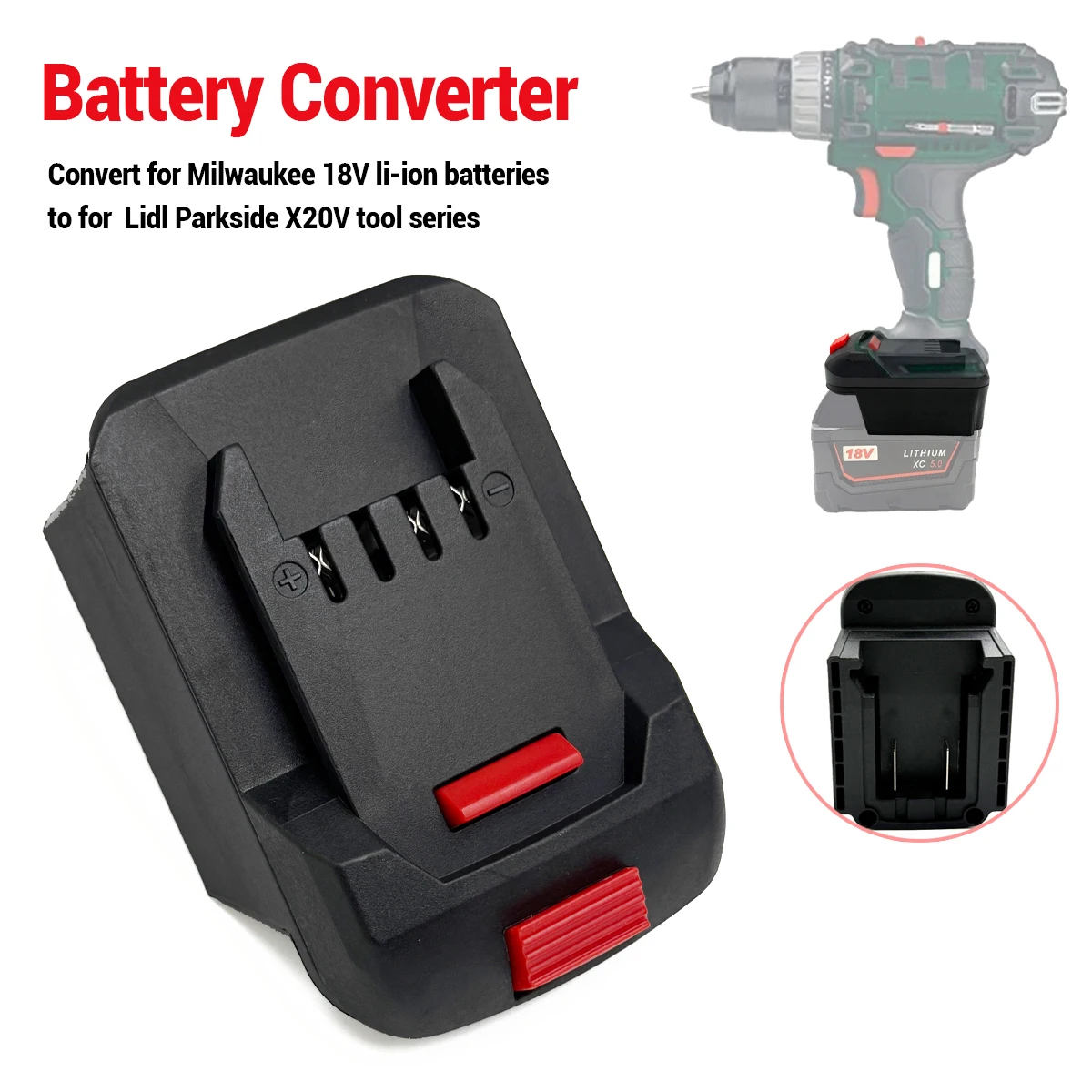 

Battery Adapter/Converter for Lidl Parkside X20V Li-ion tools to Milwaukee 18V Li-ion battery adapter power tool accessories