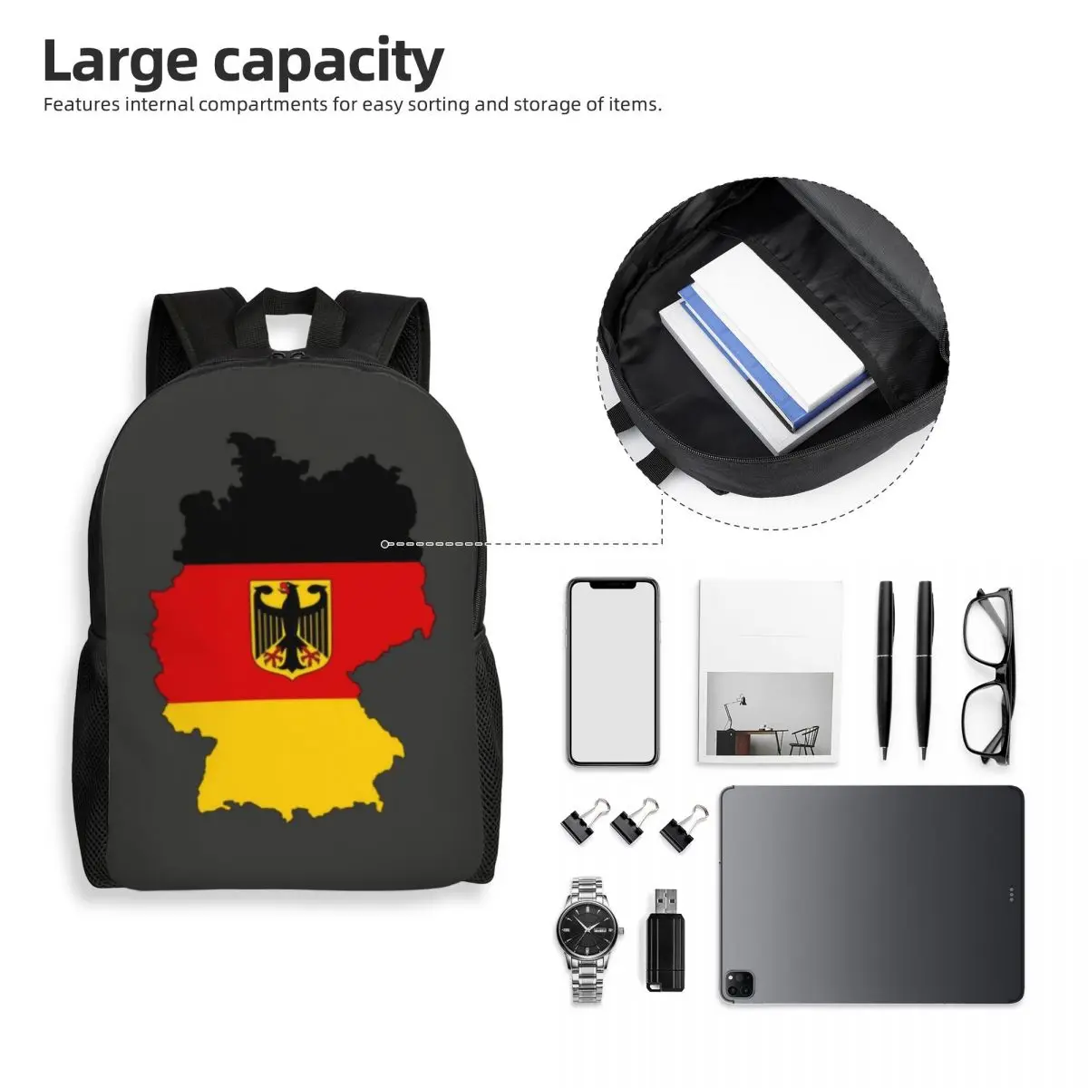 Bandeira de Alemanha Mapa Mochilas para Mulheres e Homens, Escola, Faculdade Bookbag, Fits 15 "Laptop, Orgulhoso de sacos alemães