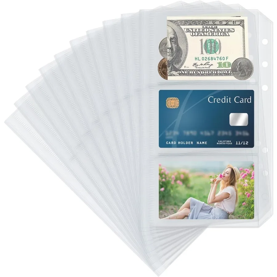 

10 упаковок, прозрачные карманные рукава на молнии с несколькими отделениями для 6-кольцевых папок формата А6, разделенная сумка на молнии, экономия денег, наличных