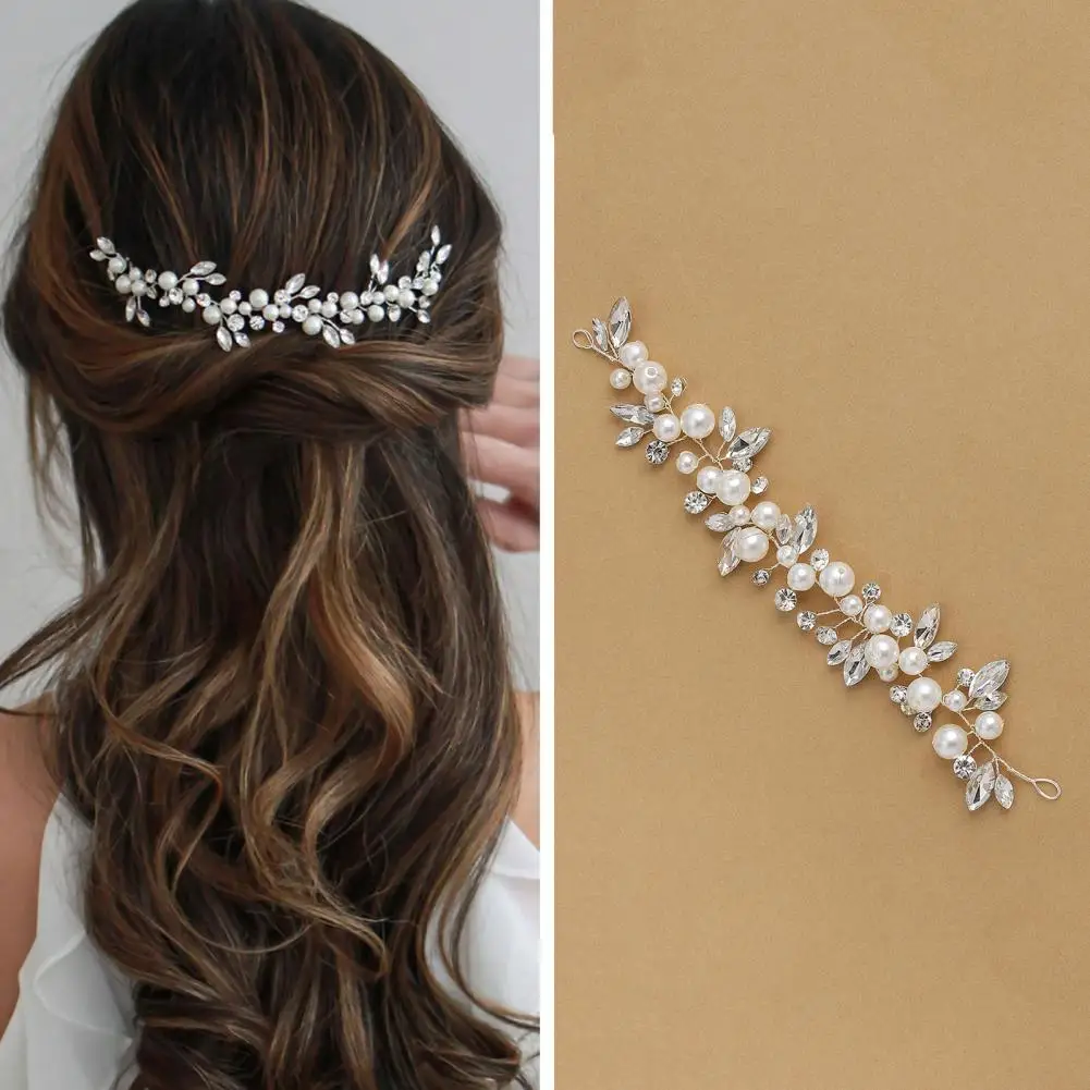 Tocado de boda de novia con diamantes de imitación, estilo princesa, Perla de imitación, espectáculo de escenario, decoración de cabello, dama de honor con cable, joyería para el cabello, accesorios