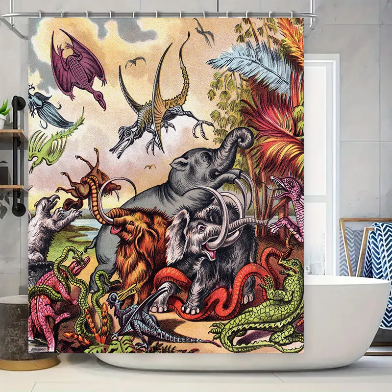 

Занавеска для душа с изображением животных в стиле фэнтези, водонепроницаемая ткань, декор для ванны, настенная подвеска, индивидуальный размер, печать, украшение для дома