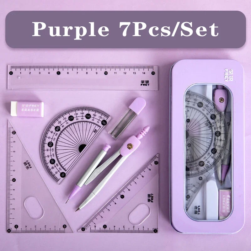 

7 Pcs/set Compass Ruler Set Multi-function Mathematical Rulers Professional Drawing Tools School Supplies Students Stationery