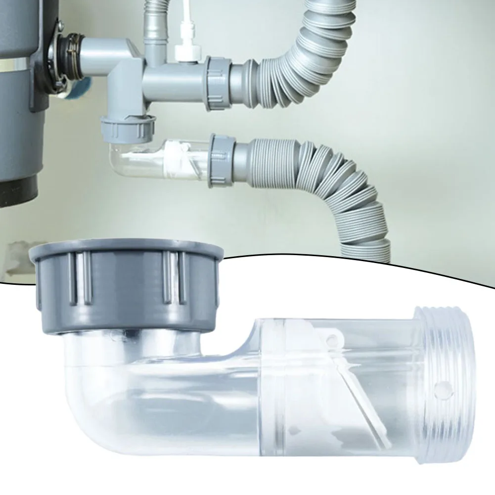 1pc 45mm Kitchen Transparent Deodorizing Elbow Check Valve Lateral Side Drain Pipe Wash Basin Drainage Sink Drain Hose