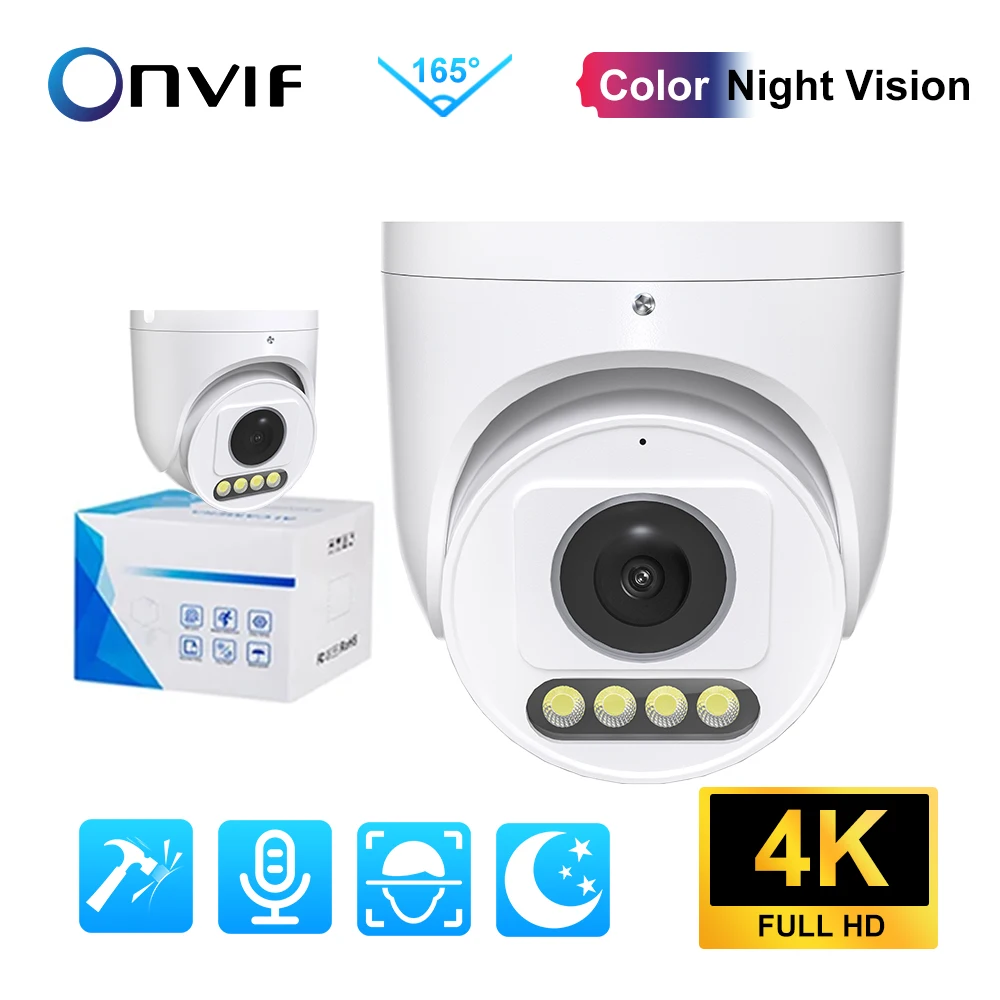 Techage Telecamera IP PoE con obiettivo fisheye grandangolare 8MP 4K 165 ° Telecamera di sicurezza panoramica con rilevamento umano AI e riconoscimento facciale ONVIF XMEye